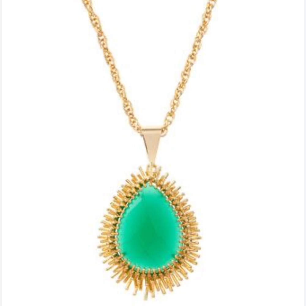 Kendra Scott Ellis Green Teardrop Gold Necklace